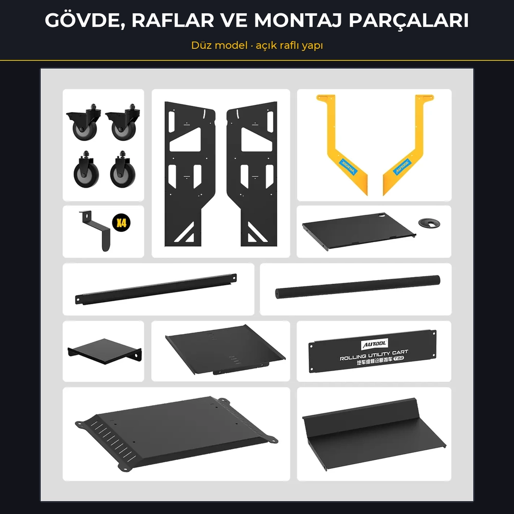 AUTOOL MMT553 açık raflı düz model: govde ve raf parcalari