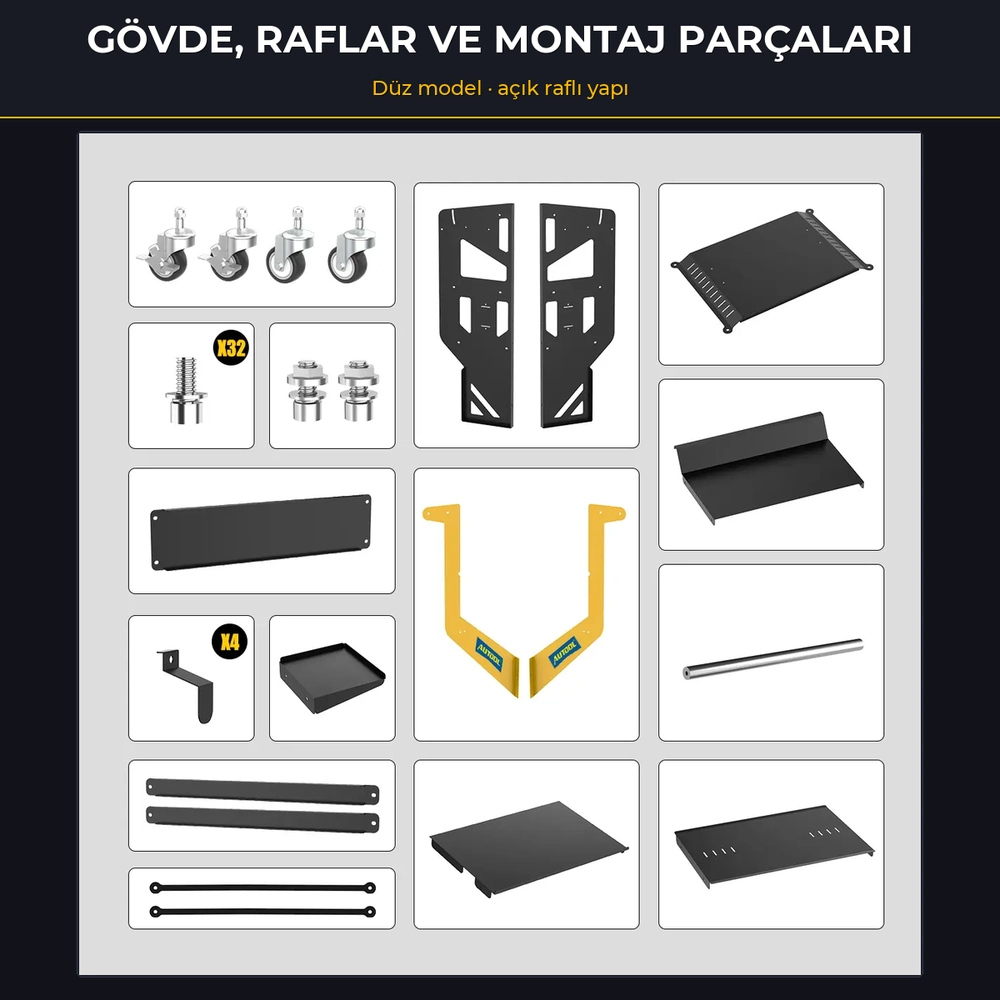 AUTOOL MMT553 açık raflı düz model: montaj parca listesi