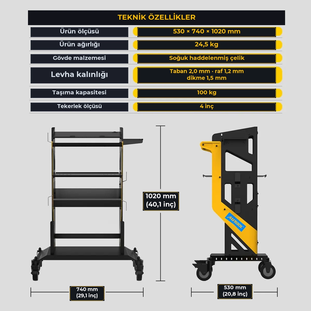 AUTOOL MMT553 açık raflı düz model: teknik ozellikler