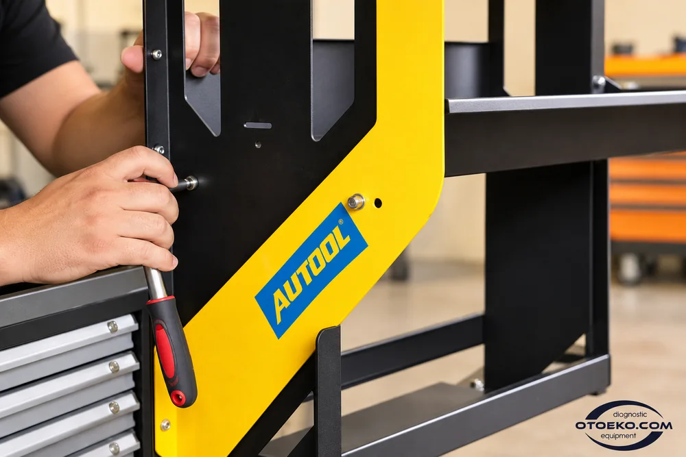 Steel frame fasteners and assembly detail on the MMT553 cart