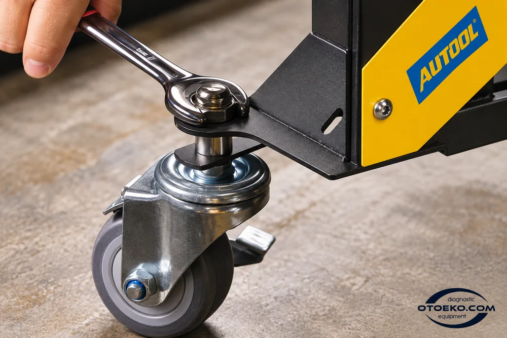 Caster assembly detail on the MMT553 standard cart