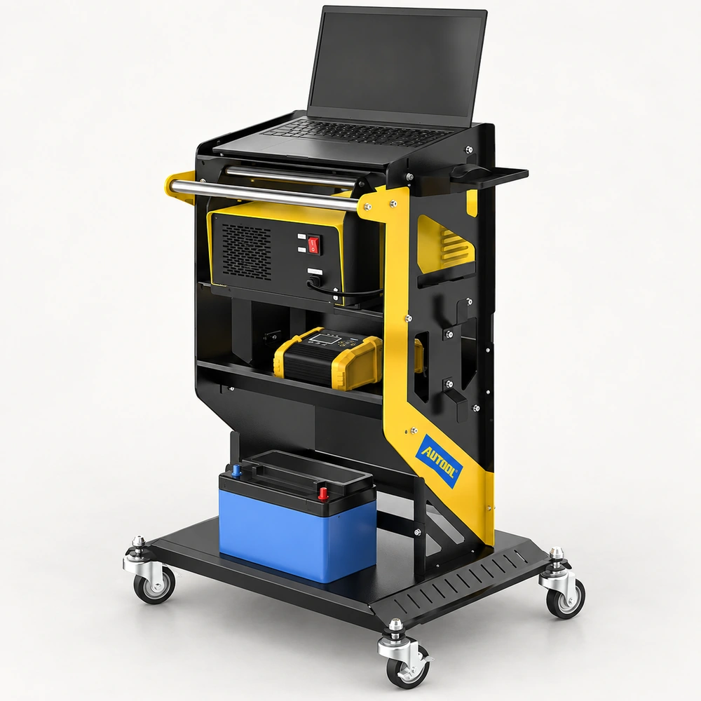 Example workshop equipment arranged on the MMT553 open-shelf cart