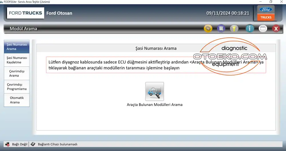 Ford Samtec HS Light II Yazılım Arayüzü - Ana Ekran