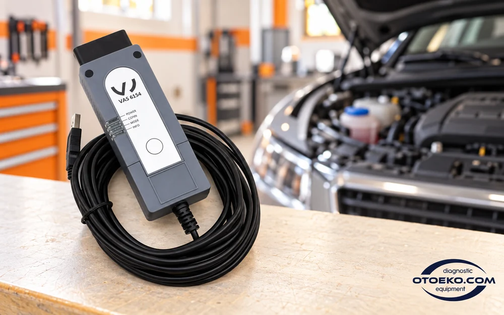Araç incelemesi için hazırlanan VAS 6154A ve USB kablosu