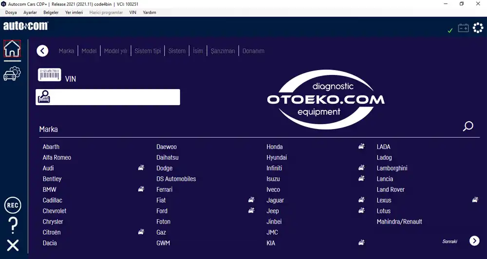 Autocom 2021 Yazılım Arayüzü