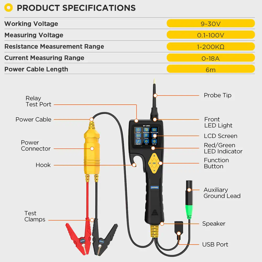 AUTOOL BT280 Devre ve Tesisat Test Kontrol Cihazı Detay Görünümü