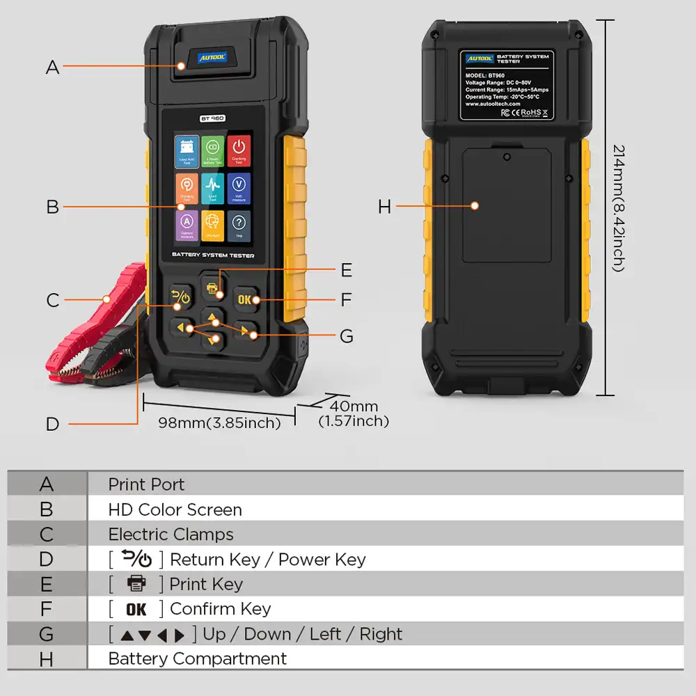 Autool BT960 Akü Test ve Teşhis Cihazı / Yazıcılı + EV Dahil - 5