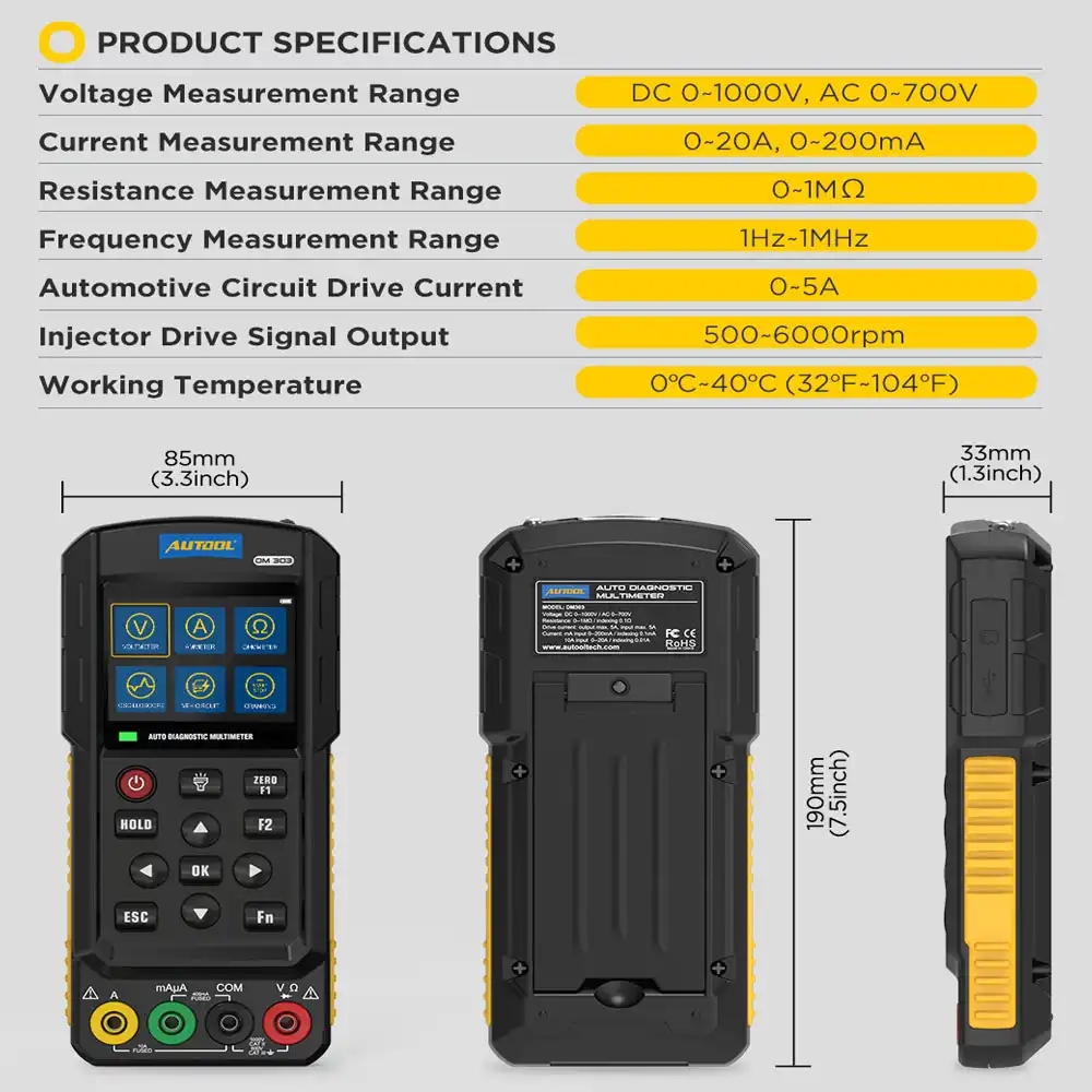 Autool DM303 Otomotiv Diagnostik Multimetresi Test Cihazı - 8