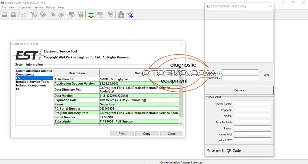 Perkins EST Yazılım Ekranı Perkins EST Yazılım Ekranı