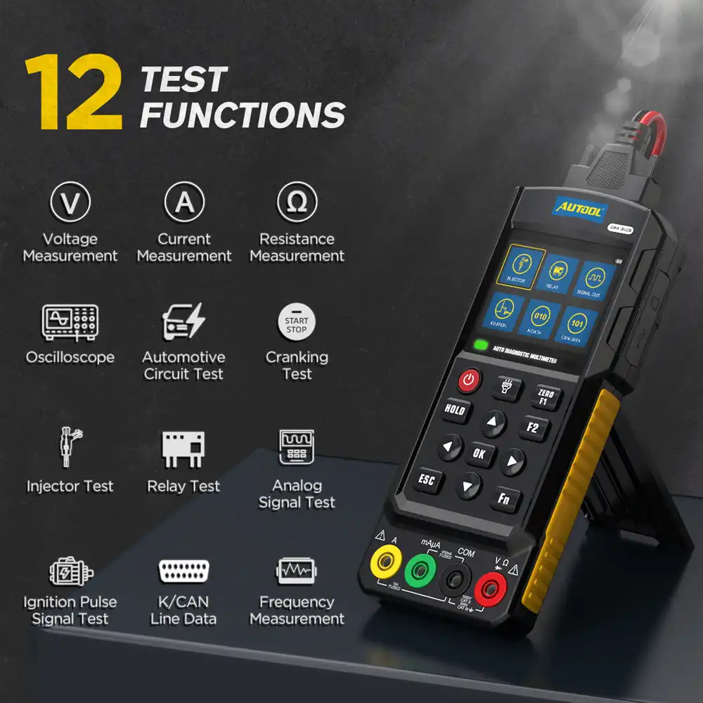 AUTOOL DM303 12 Test Fonksiyonu ve Otomotiv Tanı Multimetresi